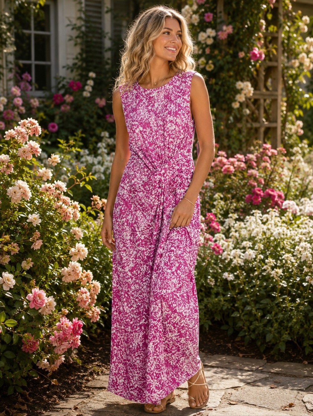 Maggy London sleeveless abstract pink cream maxi dress 18 womens new NWT plus